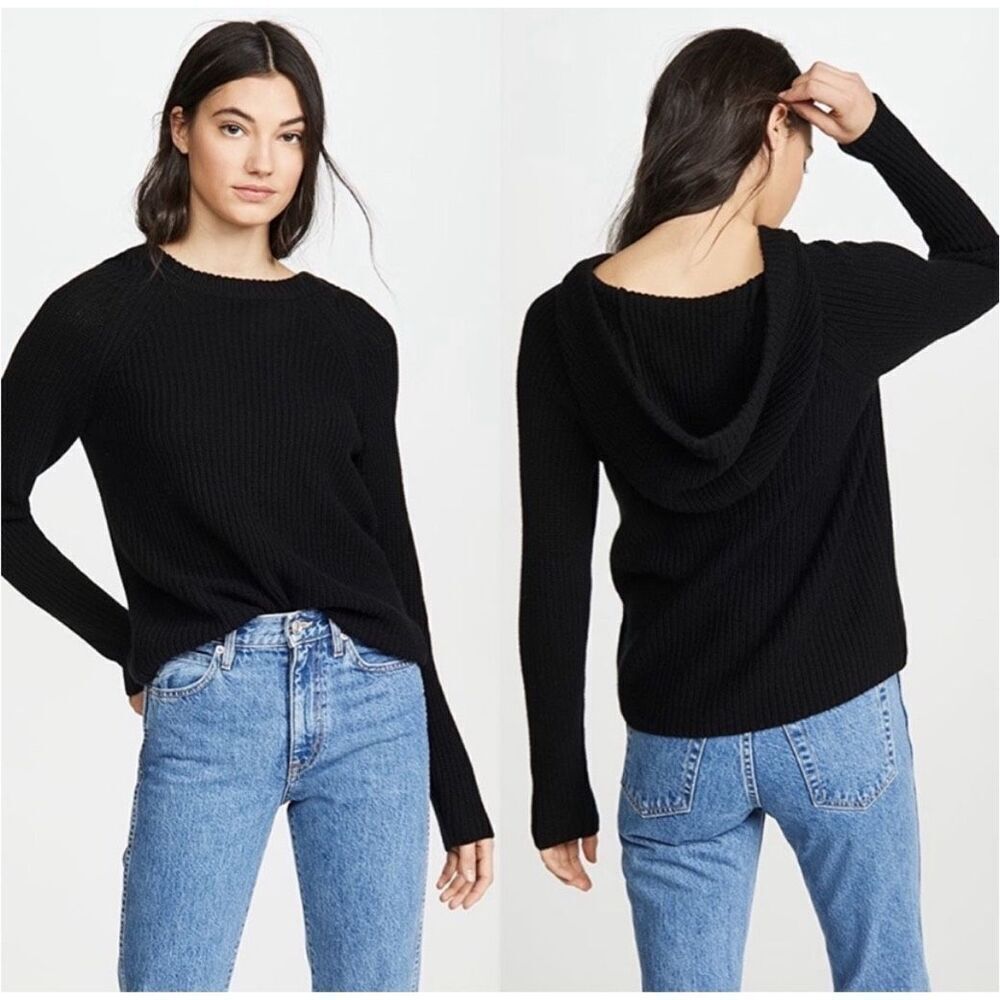 VINCE Cashmere Wool Ribbed Hooded Pullover Sweater